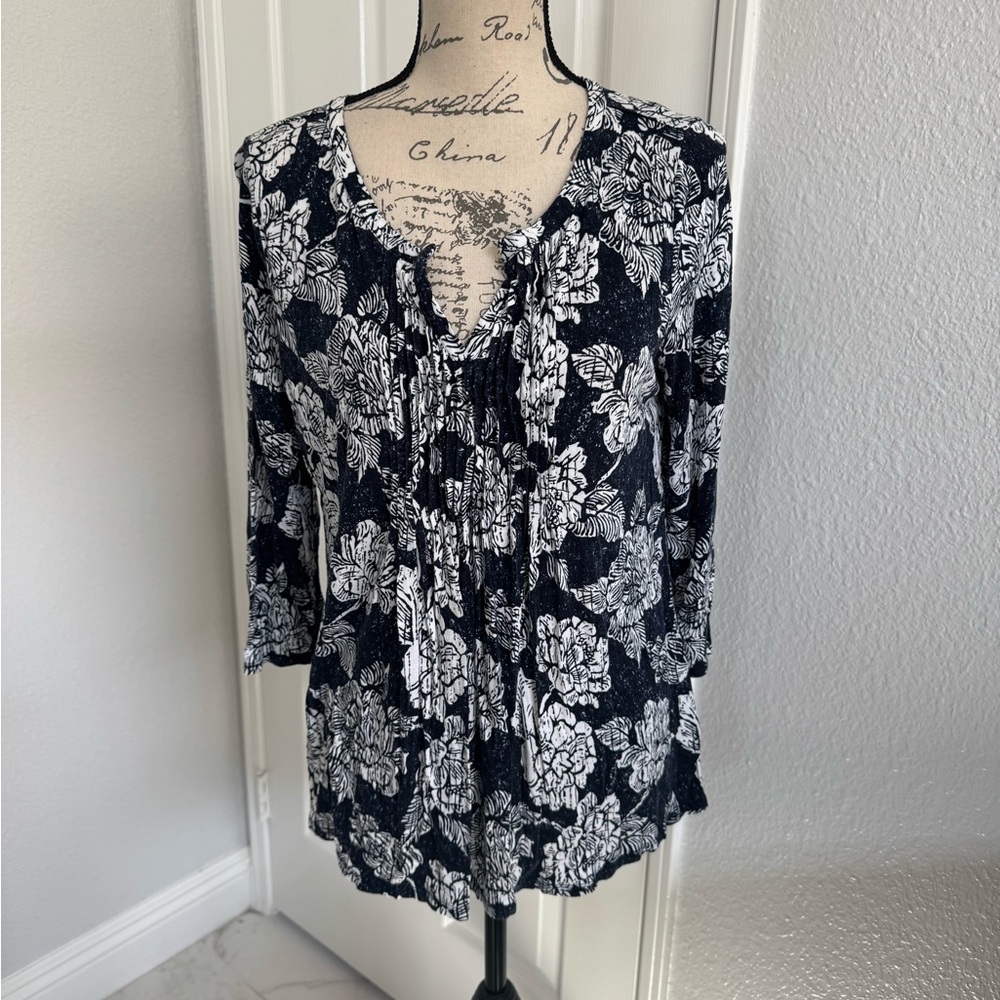 Talbots Black and White Floral Blouse